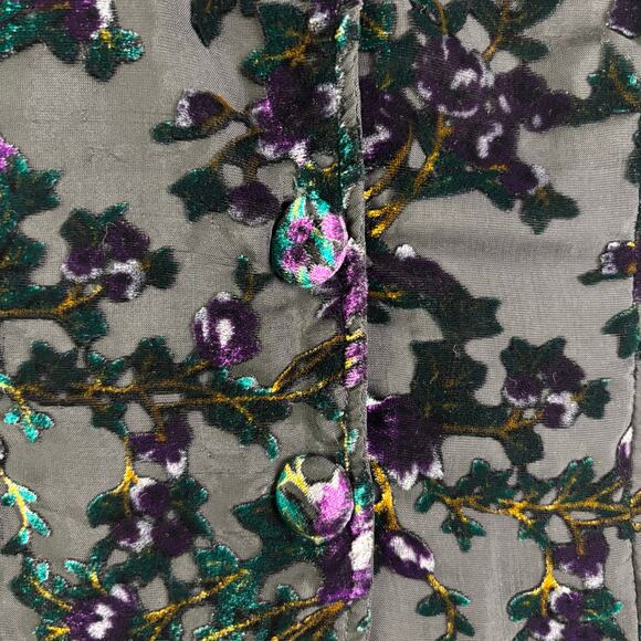 Burnout Velvet Vintage 90s Short Sleeve Button Front Blouse - Picture 9 of 10